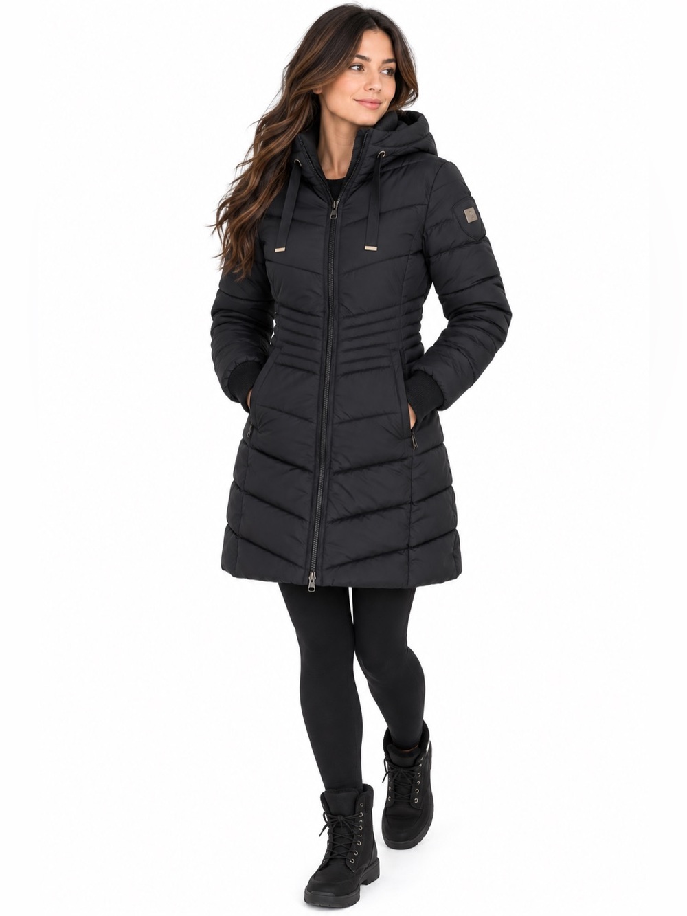 Alto by Suzy Shier Black Hooded Puffer Coat Winter Jacket XS